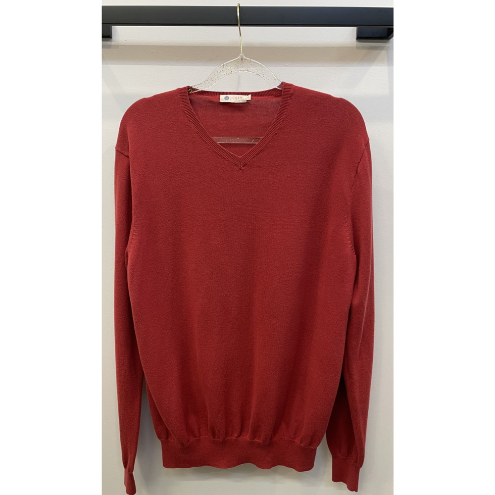 J Crew V Neck Sweater Men L Red Cotton Lightweight Knit Casual Layering